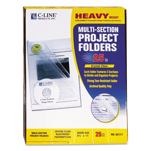 C-Line Multi-section Project Folders W/ Clear Dividers 3-sections 1/3-cut Tab Letter Size Clear 25/box - School Supplies - C-Line®