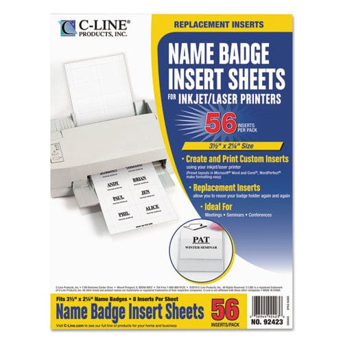 C-Line Name Badge Inserts 3 1/2 X 2 1/4 White 56/pack - Office - C-Line®