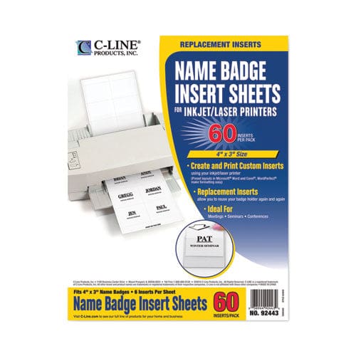 C-Line Name Badge Inserts 4 X 3 White 60/pack - Office - C-Line®