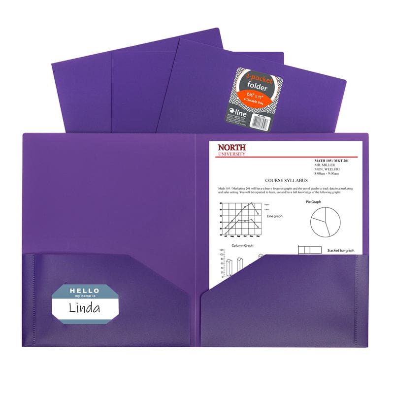 C Line Purp 2 Pocket Poly Portfolio Heavyweight (Pack of 12) - Folders - C-Line Products Inc