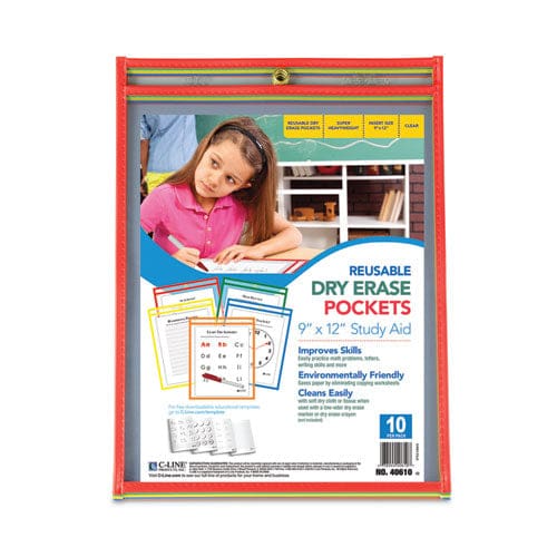 C-Line Reusable Dry Erase Pockets 9 X 12 Assorted Primary Colors 10/pack - School Supplies - C-Line®