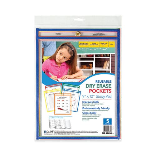C-Line Reusable Dry Erase Pockets 9 X 12 Assorted Primary Colors 5/pack - School Supplies - C-Line®
