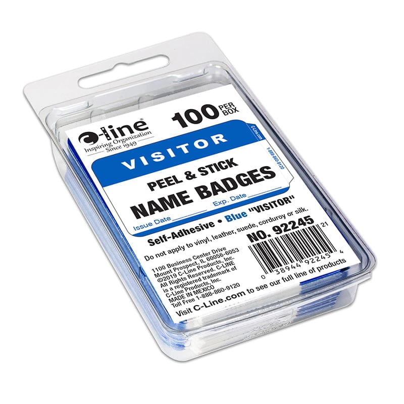 C Line Self Adhesive Blue Name Badges Visitor Pack Of 100 (Pack of 12) - Name Tags - C-Line Products Inc