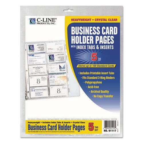 C-Line Tabbed Business Card Binder Pages For 2 X 3.5 Cards Clear 20 Cards/sheet 5 Sheets/pack - Office - C-Line®