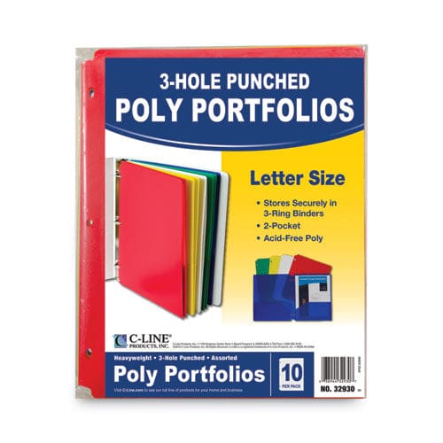 C-Line Two-pocket Heavyweight Poly Portfolio Folder 3-hole Punch 11 X 8.5 Assorted 10/pack - School Supplies - C-Line®