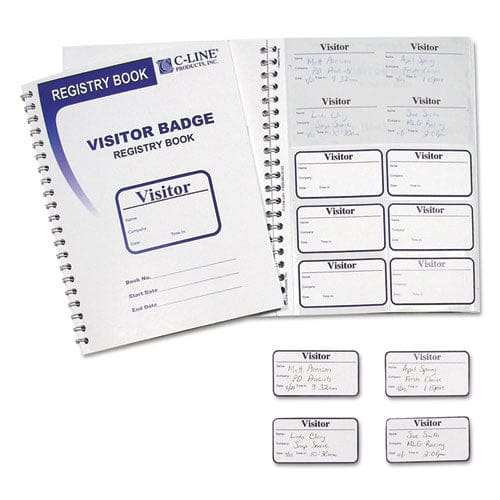 C-Line Visitor Badges With Registry Log 3 5/8 X 1 7/8 White 150 Badges/box - School Supplies - C-Line®