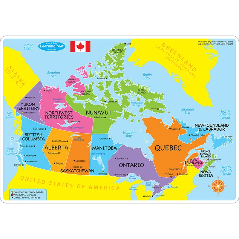 Canadian Map Learning Mat 2 Sided Write On Wipe Off (Pack of 10) - Maps & Map Skills - Ashley Productions