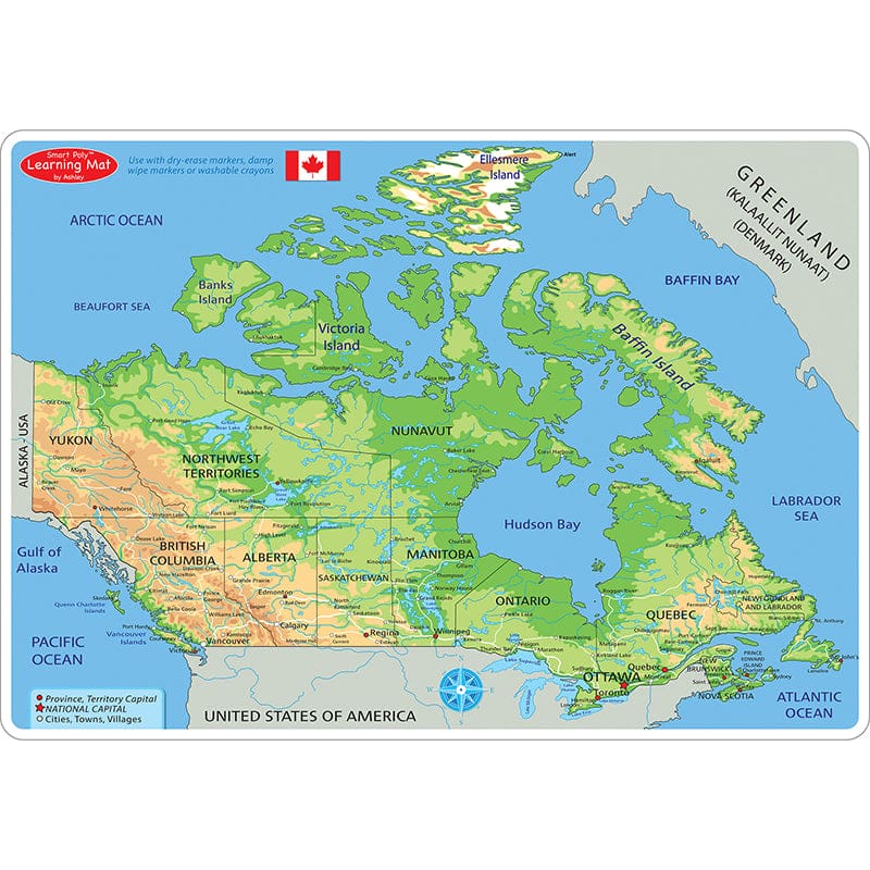 Canadian Map Learning Mat 2 Sided Write On Wipe Off Physical (Pack of 10) - Maps & Map Skills - Ashley Productions