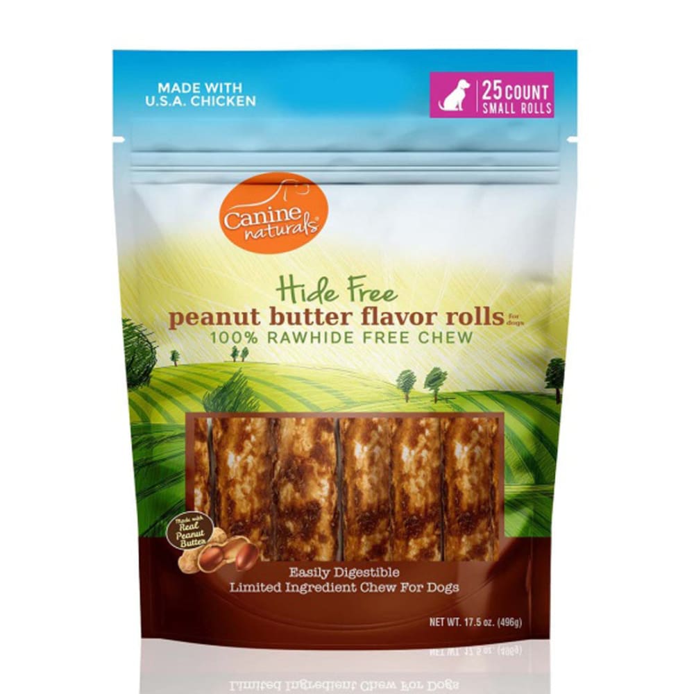 Canine Natural Hide Free 2.5inch Peanut Butter Mini Roll 25Ct - Pet Supplies - Canine