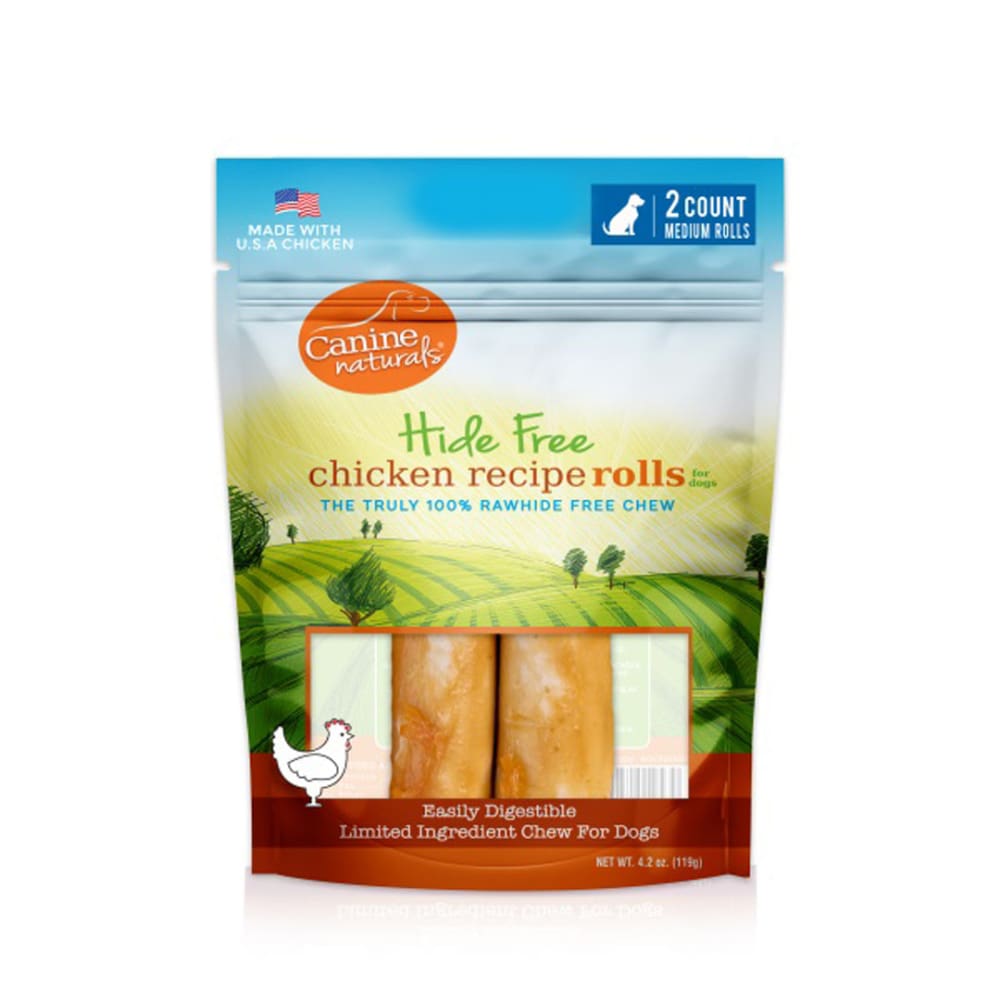 Canine Natural Hide Free 4inch Chicken Med Roll 2Pk - Pet Supplies - Canine