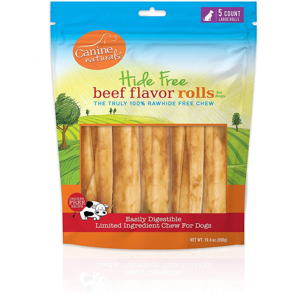 Canine Natural Hide Free 7inch Beef Large Roll 5Pk - Pet Supplies - Canine