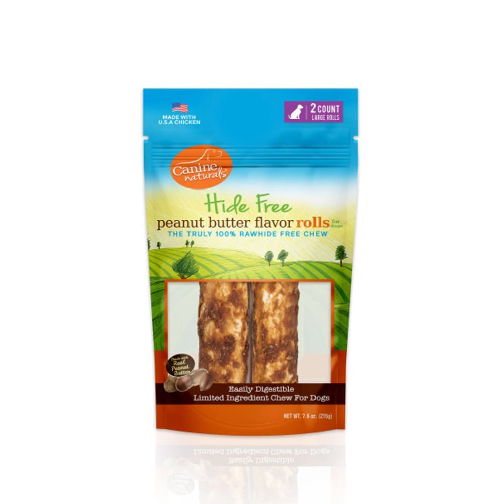 Canine Natural Hide Free 7inch Peanut Butter Large Roll 2Pk - Pet Supplies - Canine
