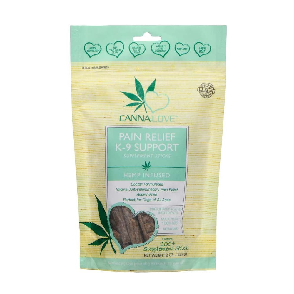 CannaLove Pain Relief K-9 Supplement Sticks Hemp Infused Dog Treat 8 oz 100 Supplement Sticks - Pet Supplies - CannaLove