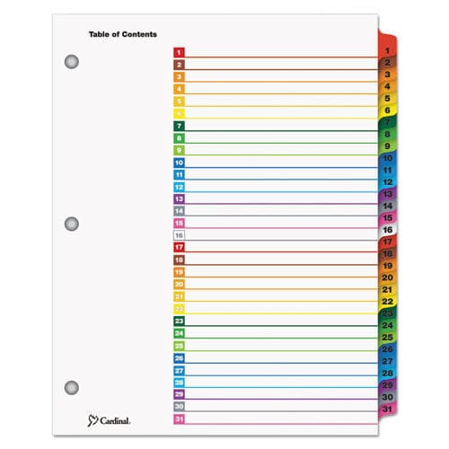 Cardinal Onestep Printable Table Of Contents And Dividers 31-tab 1 To 31 11 X 8.5 White Assorted Tabs 1 Set - Office - Cardinal®