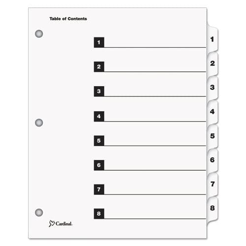 Cardinal Quickstep Onestep Printable Table Of Contents And Dividers 8-tab 1 To 8 11 X 8.5 White White Tabs 24 Sets - Office - Cardinal®