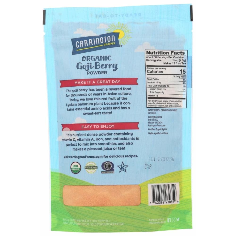 CARRINGTON FARMS Grocery > Pantry CARRINGTON FARMS: Organic Goji Berry Powder, 8 oz