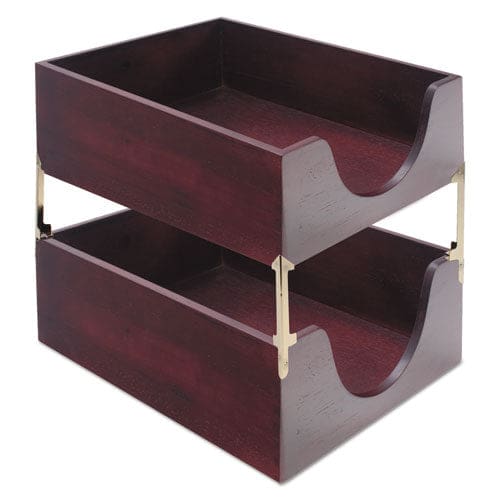 Carver Double-deep Hardwood Stackable Desk Trays 1 Section Legal Size Files 10.13 X 12.63 X 5 Mahogany - School Supplies - Carver™