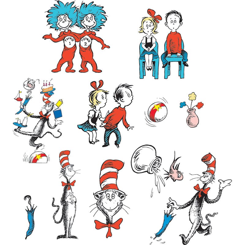 Cat In The Hat Characters 2 Sided Decorating Kit (Pack of 10) - Two Sided Decorations - Eureka