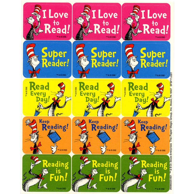 Cat In The Hat Reading Success Stickers (Pack of 12) - Stickers - Eureka