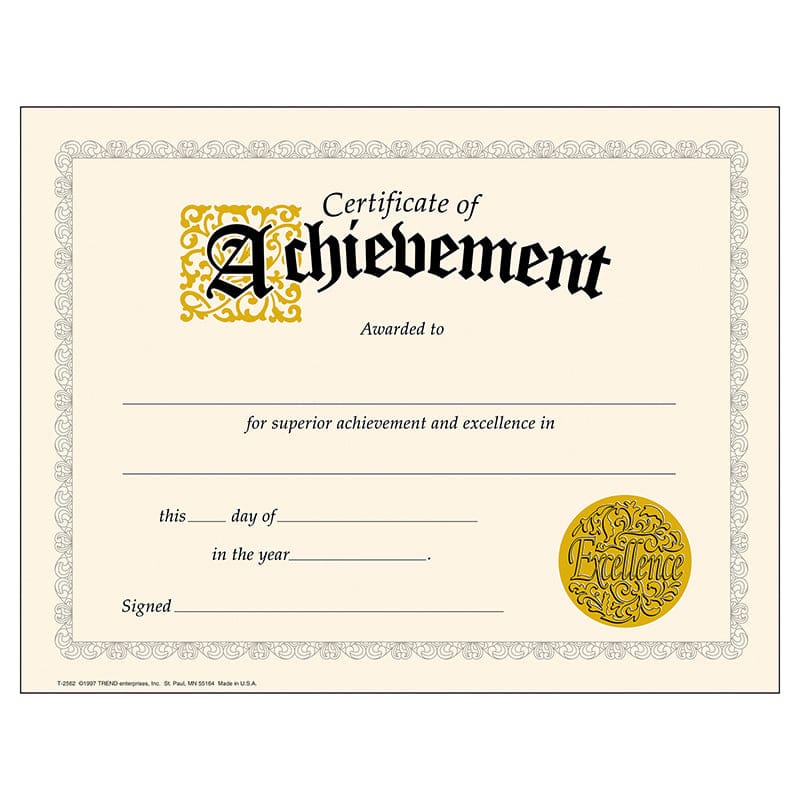 Certificate Of Achievement 30/Pk Classic 8-1/2 X 11 (Pack of 8) - Certificates - Trend Enterprises Inc.