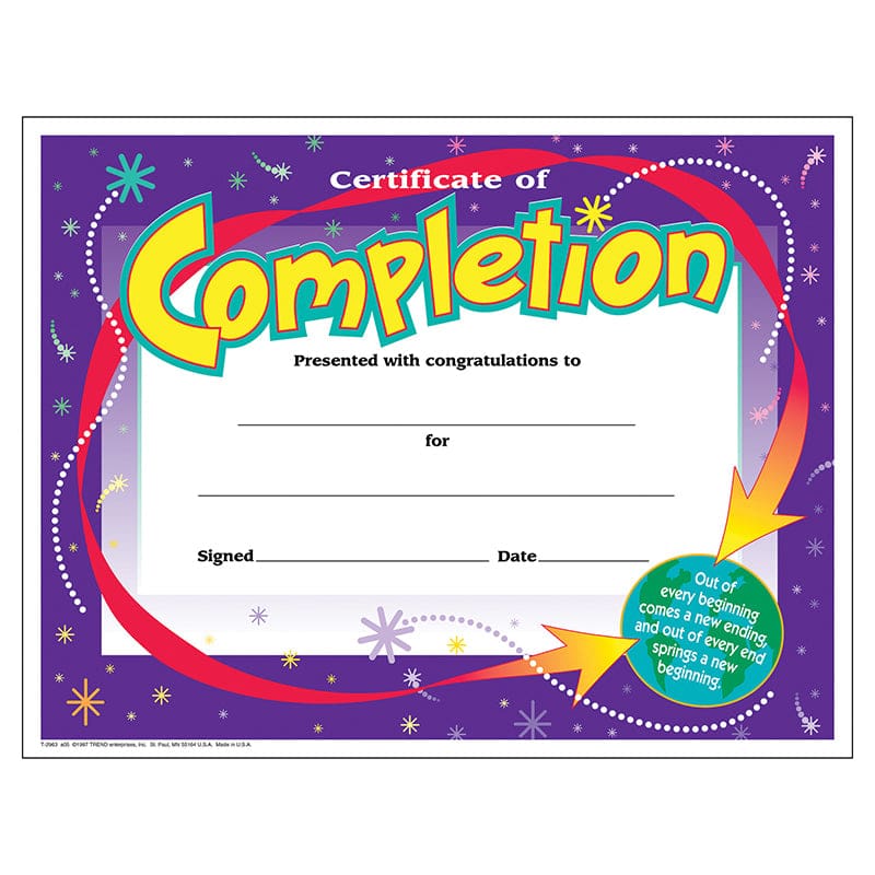 Certificate Of Completion 30/Pk (Pack of 8) - Certificates - Trend Enterprises Inc.