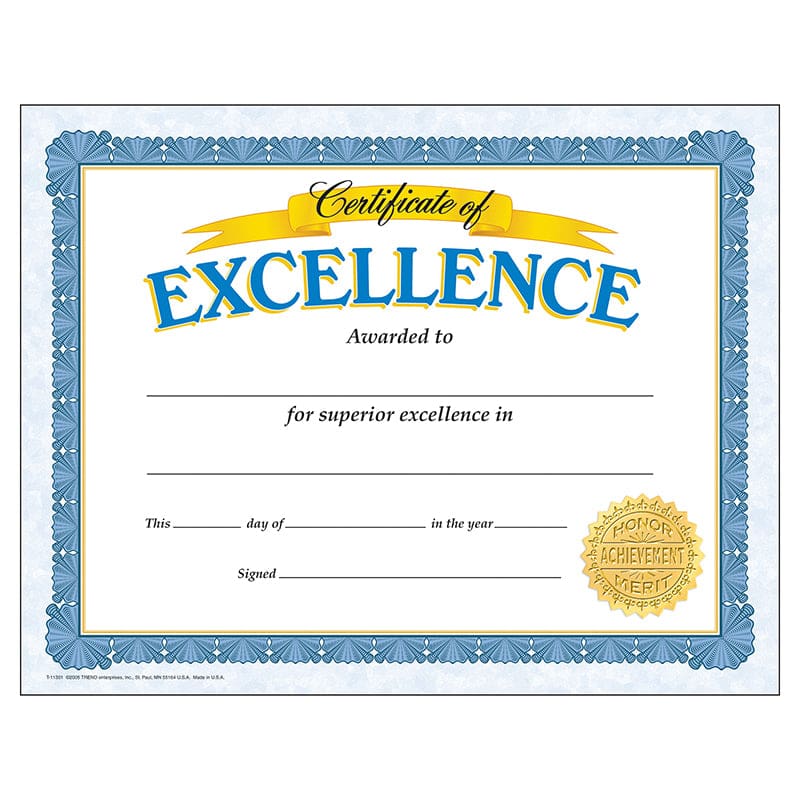 Certificate Of Excellence 30/Pk (Pack of 8) - Certificates - Trend Enterprises Inc.