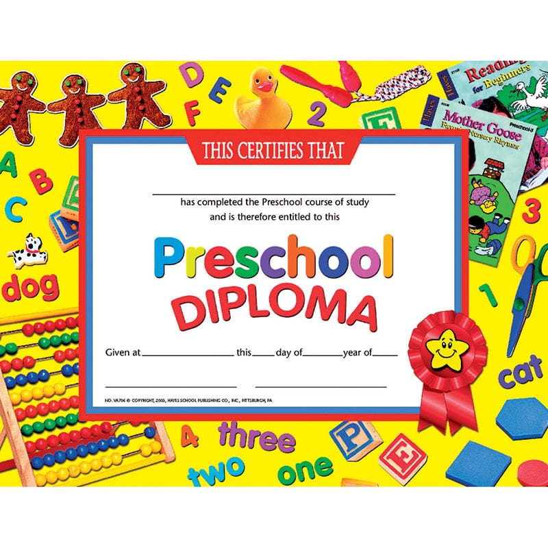 Certificates Preschool Diploma 30Pk (Pack of 8) - Certificates - Flipside