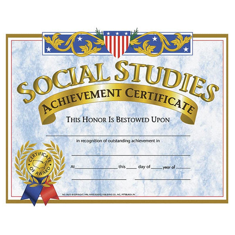 Certificates Social Studies 30/Pk 8.5 X 11 (Pack of 8) - Social Studies - Flipside