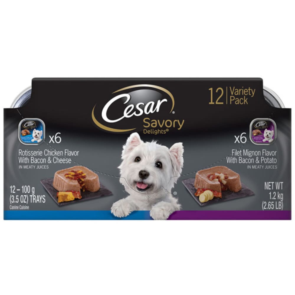 Cesar Savory Delights Variety Rotisserie Chicken and Filet Mignon Dog Food 2Ea-3.5 Oz; 12 Pk - Pet Supplies - Cesar