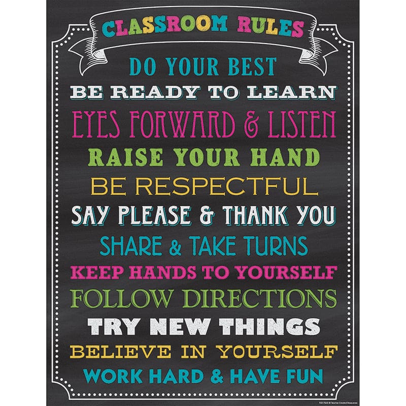 Chalkboard Brights Classroom Rules Chart (Pack of 12) - Classroom Theme - Teacher Created Resources