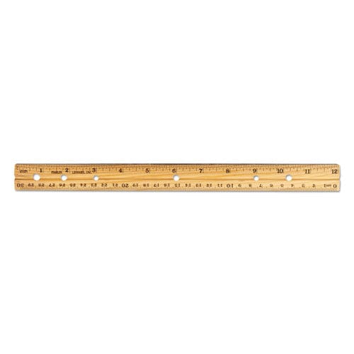 Charles Leonard Beveled Wood Ruler W/single Metal Edge 3-hole Punched Standard/metric 12 Long Natural 36/box - School Supplies - Charles