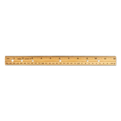 Charles Leonard Beveled Wood Ruler W/single Metal Edge 3-hole Punched Standard/metric 12 Long Natural 36/box - School Supplies - Charles