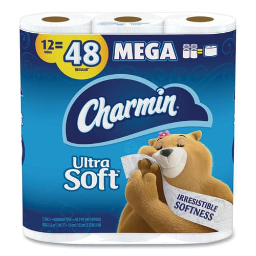 Charmin Ultra Soft Bathroom Tissue Mega Roll Septic Safe 2-ply White 244 Sheets/roll 12 Rolls/pack 4 Packs/carton - Janitorial & Sanitation