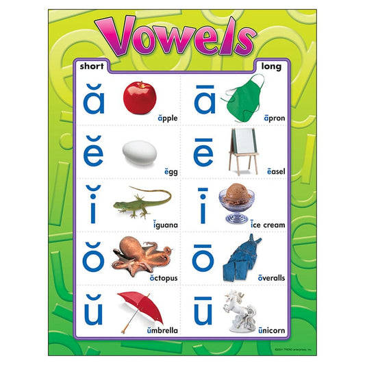 Chart Vowels (Pack of 12) - Language Arts - Trend Enterprises Inc.