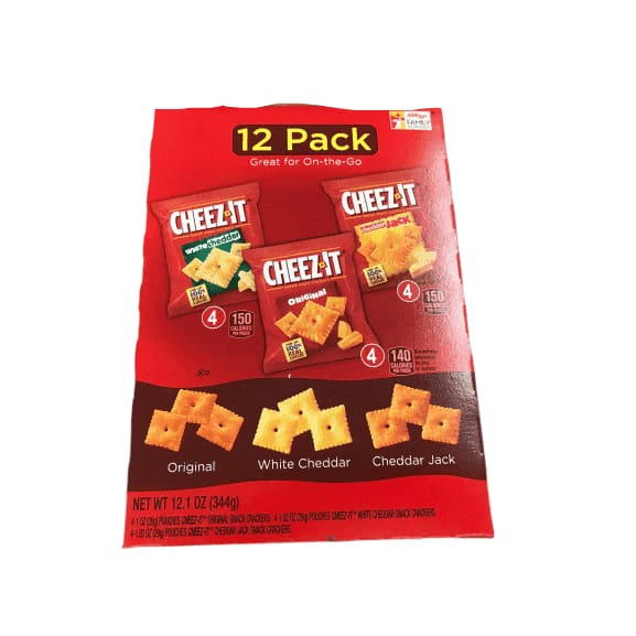 Cheez-It Baked Snack Cheese Crackers, Variety Pack, Original, White Cheddar, Cheddar Jack, 1.02 oz Bags (12 Count) - ShelHealth.Com
