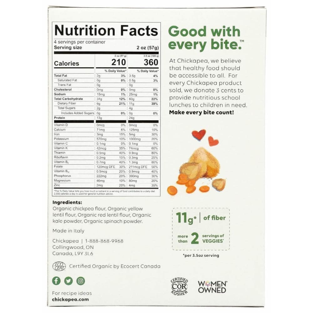 CHICKAPEA Chickapea Pasta Greens Penne, 8 Oz