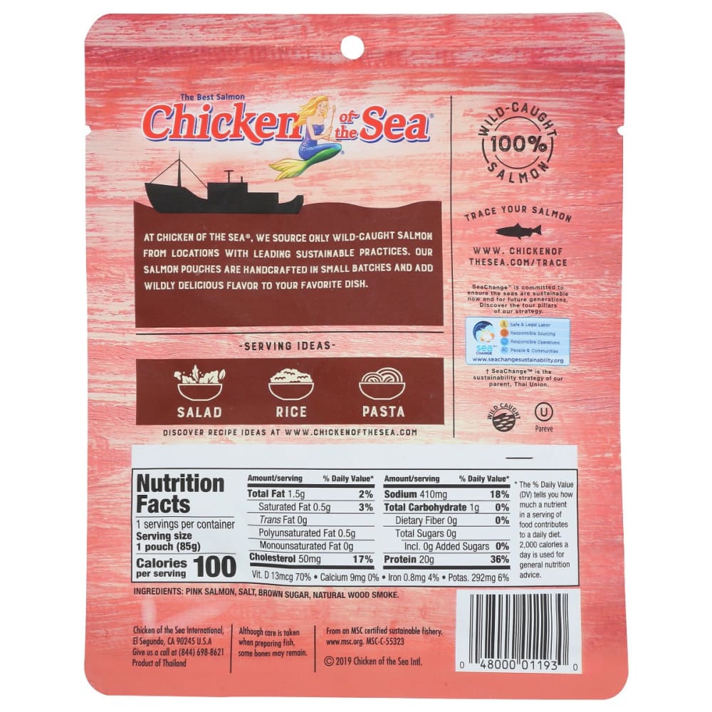 CHICKEN OF THE SEA: Salmon Wild Smoked Pouch 3 oz - Grocery > Pantry > Meat Poultry & Seafood - CHICKEN OF THE SEA