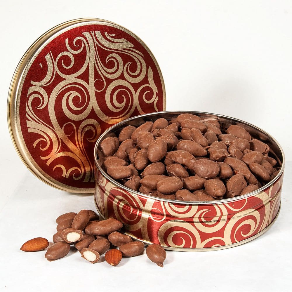 Chocolate Covered Almonds Gift Tin (15 oz.) - Gourmet Chocolates - Chocolate Covered