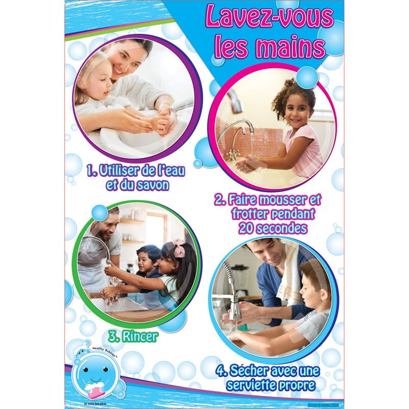 Chrt 13X19 French Version Wash Your Hands Smart Poly Healthy Bubbles (Pack of 12) - Classroom Theme - Ashley Productions