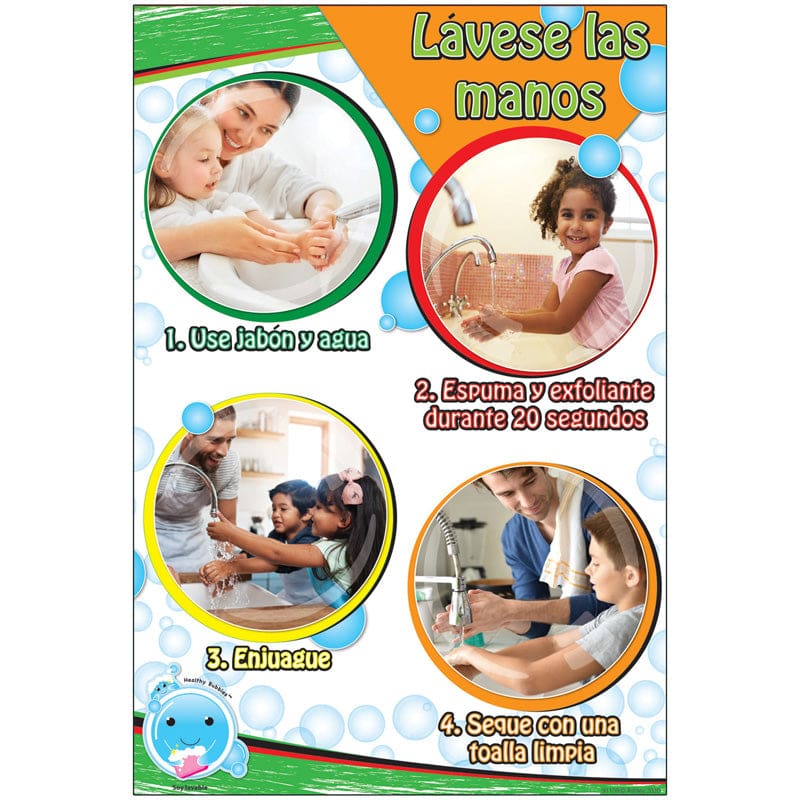 Chrt 13X19 Spnsh Version Wash Your Hands Smart Poly Healthy Bubbles (Pack of 12) - Classroom Theme - Ashley Productions