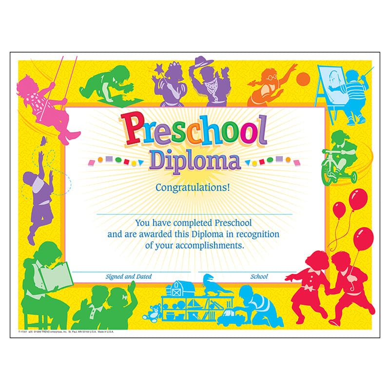 Classic Diploma Preschool 30/Pk 8-1/2 X 11 (Pack of 8) - Certificates - Trend Enterprises Inc.