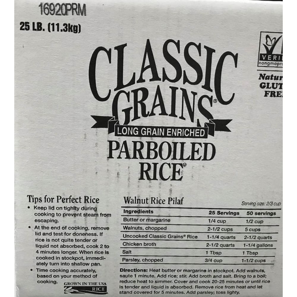 Classic Grains Long Grain Enriched Parboiled Rice, 25 lbs. - ShelHealth.Com