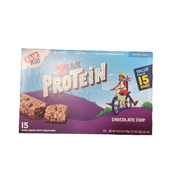CLIF BAR CLIF KID Zbar Protein Granola Bars, Gluten Free, Chocolate Chip, 15 Ct, 1.27 oz