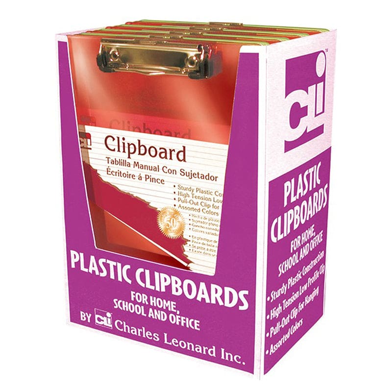 Clipboard Plastic Asrtd Colors 12Pk - Clipboards - Charles Leonard
