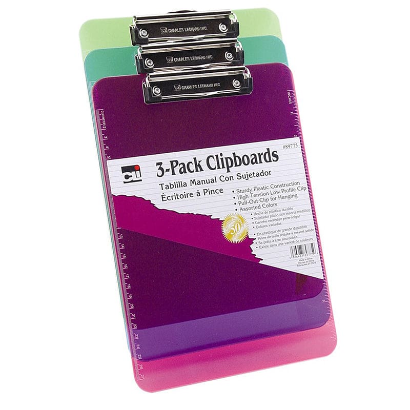 Clipboard Plastic Asrtd Colors 3Pk (Pack of 2) - Clipboards - Charles Leonard