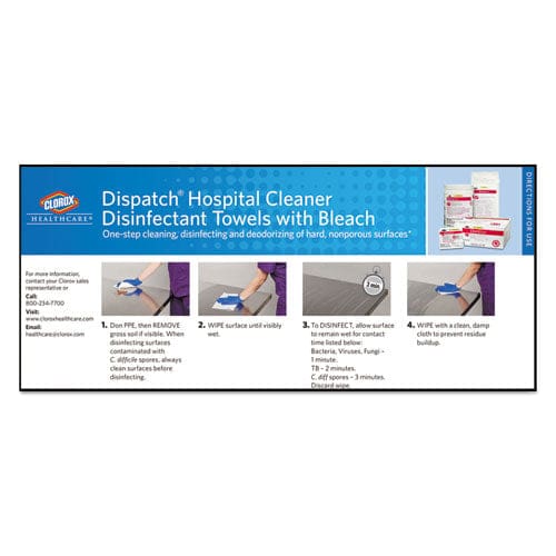 Clorox Healthcare Dispatch Cleaner Disinfectant Towels 6.75 X 8 Unscented 150/canister 8 Canisters/carton - School Supplies - Clorox®