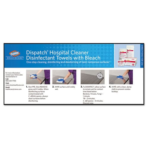 Clorox Healthcare Dispatch Cleaner Disinfectant Towels With Bleach 9 X 10 Unscented 60/pack 12 Packs/carton - School Supplies - Clorox®