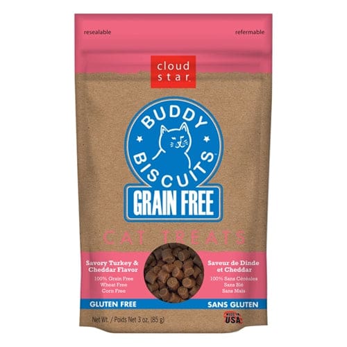 Cloud Star Grain-Free Buddy Biscuits With Savory Turkey and Cheddar Cat Treats 3-Oz. Bag - Pet Supplies - Cloud Star