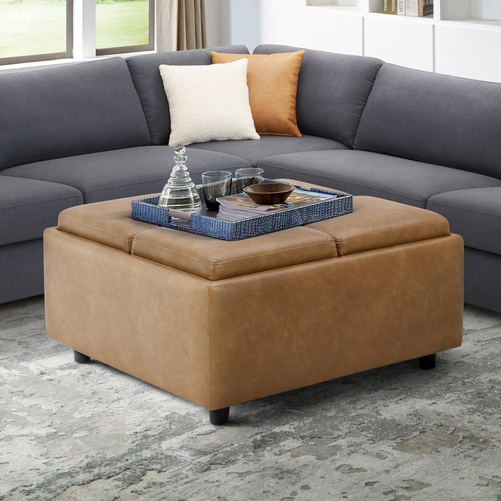 Cole & Rye Modern Faux Leather Storage Display Serving Ottoman - Ottomans & Benches - Cole