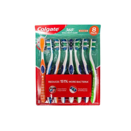 Colgate 360 Whole Mouth Clean Toothbrushes, 8 Pack - ShelHealth.Com